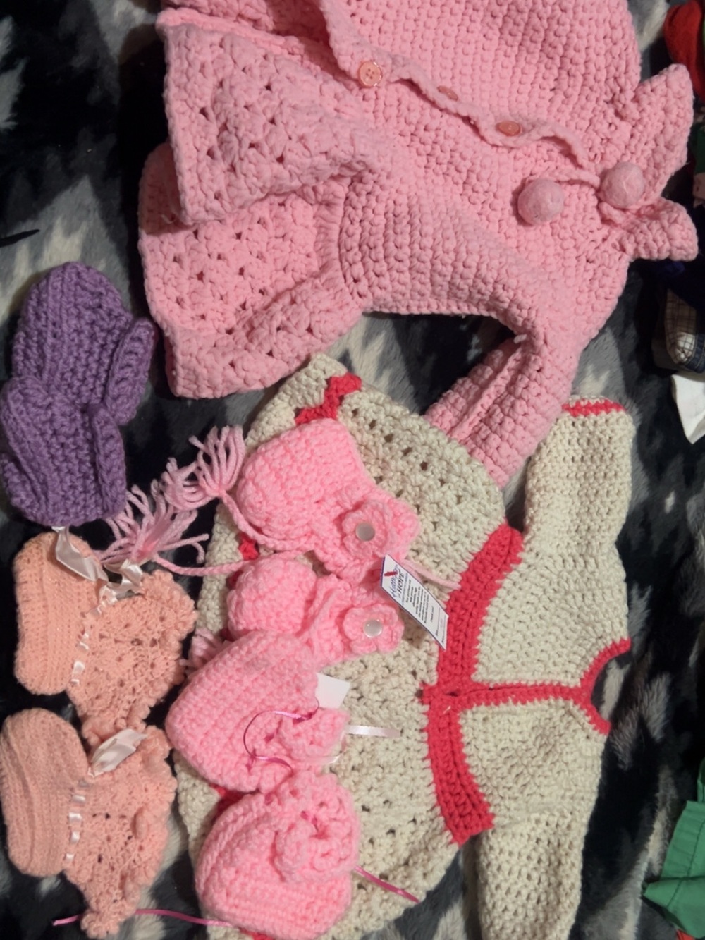 Handmade Pink Crochet Toddler Dress and Booties Set - Pink